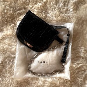 Zara Croc Embossed black belt bag or crossbody
